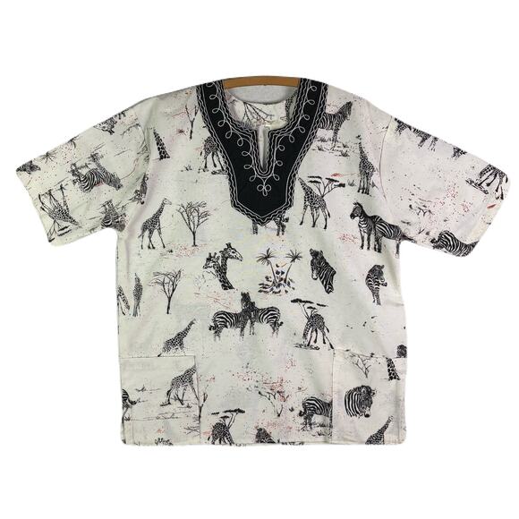 African Design Zebra Print with Decorative Collar Shirt Adult Size XL - Picture 1 of 7